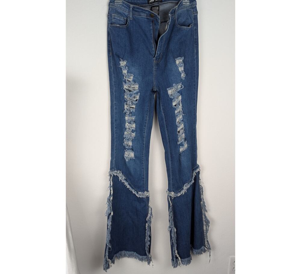 JC & JQ Distressed Raw Seams Flare Jeans XL - HighRise Shredded Bell Bottoms EUC